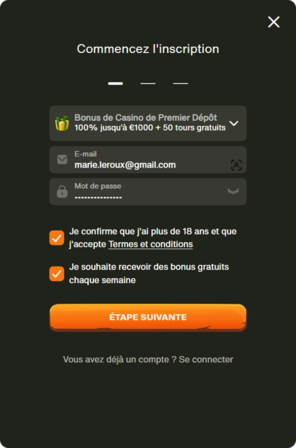 Fonctionnalité d’inscription sur Cash Win Casino